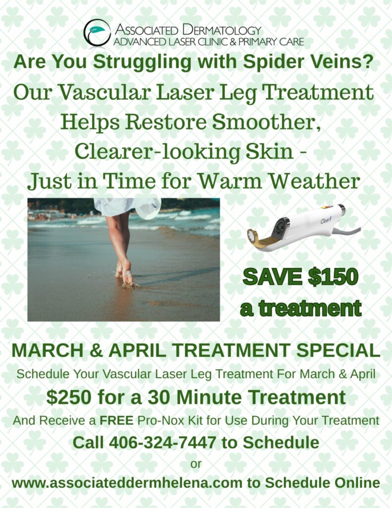vascular laser leg treatment for spider veins Helena MT Associated Dermatology clinic